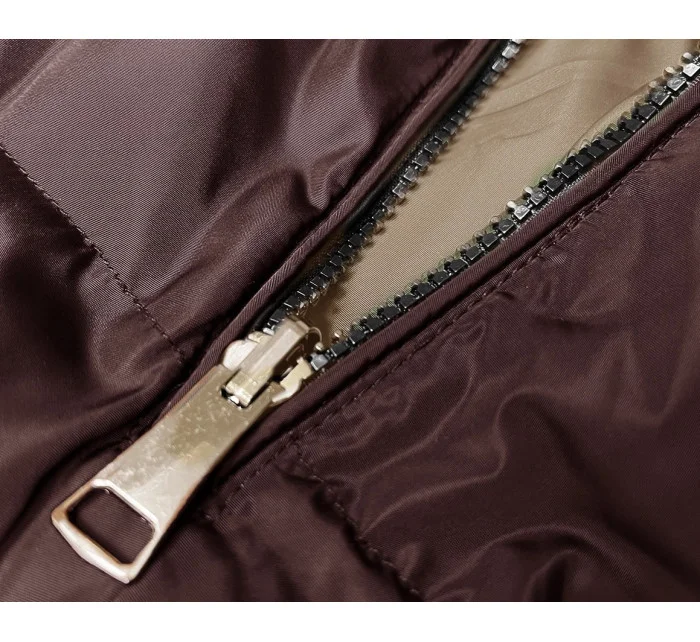 Hnedá a béžová dámska dlhá obojstranná vesta (B8248-14)