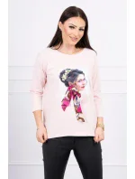 Blúzka s grafickou a farebnou 3D mašľou púdrovo ružová