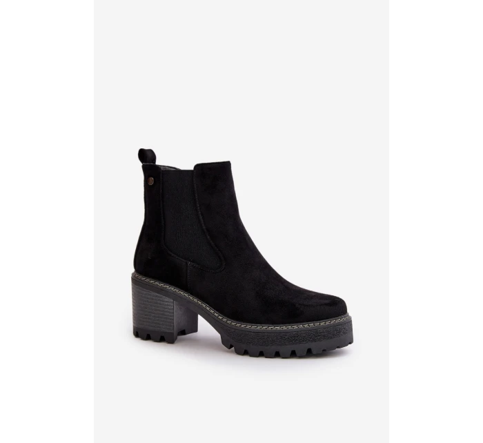 Dámské Botky Zateplené Na Podpatku Eko Semišové Černé model 21669080 - Boto Dámské Botky Zateplené Na Podpatku Eko Semišové Černé model 21669080 - Boto