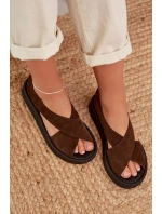 Dámské sandály model 22027717 z přírodního semiše hnědé - Zazoo