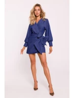 model 20476040 Mini zavinovací šaty s vázáním modré - Moe model 20476040 Mini zavinovací šaty s vázáním modré - Moe