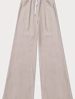 Dámske pruhované nohavice so širokými nohavicami, svetlo béžová (18629)