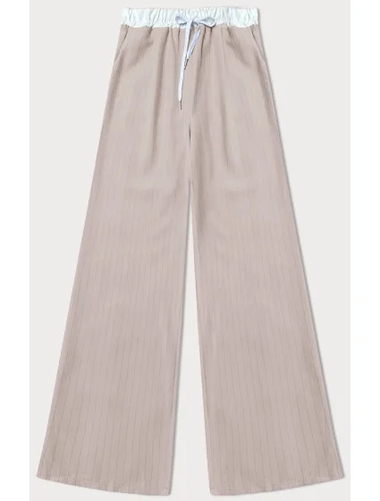 Světle béžové široké dámské pruhované kalhoty model 20147072 - MADE IN ITALY