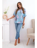 Dámska bavlnená blúzka s kvetinovým vzorom modrá Dámska bavlnená blúzka s kvetinovým vzorom modrá
