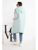 Dámská prošívaná vesta Plus Size s kapucí na zip mátová