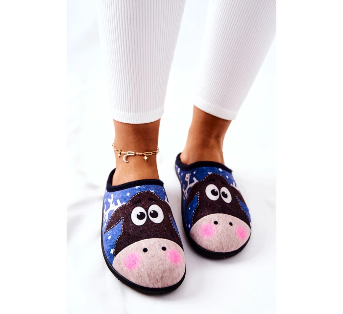 Papcie Ocieplane Wzór Renifer Niebieskie Elodie