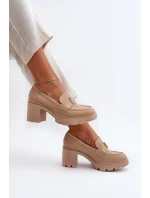 Dámské polobotky na masivním podpatku s ozdobou Beige model 21655247 - Boto