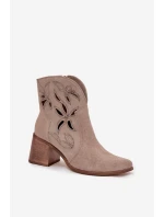 Botki Damskie Ażurowe Z Naturalnego Zamszu Na Słupku Zazoo 3690 Beżowe