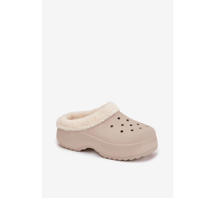 Dámske penové papuče zateplené kožušinou - khaki Palvine