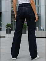 Dámske džínsy s vysokým pásom a širokými nohavicami tmavomodré FashionStreet UY2940