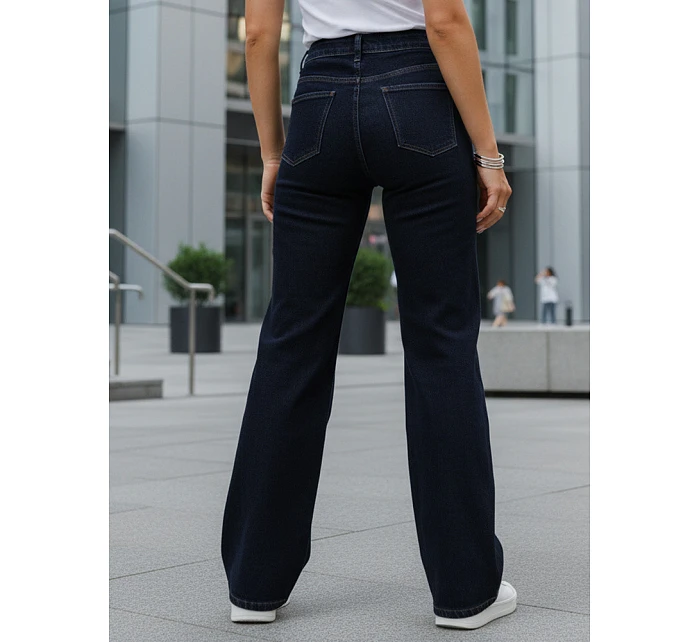 Dámske džínsy s vysokým pásom a širokými nohavicami tmavomodré FashionStreet UY2940