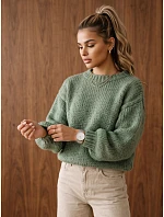 Dámský volný svetr s kulatým výstřihem, zelený, FashionStreet MY2588 Dámský volný svetr s kulatým výstřihem, zelený, FashionStreet MY2588