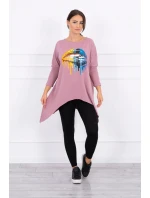 Oversize blúzka s potlačou dúhových pier tmavo ružová