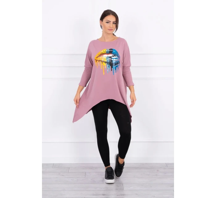 Oversize blúzka s potlačou dúhových pier tmavo ružová