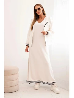 Dámská souprava s viskózou s rozepínací mikinou a dlouhou sukní ecru