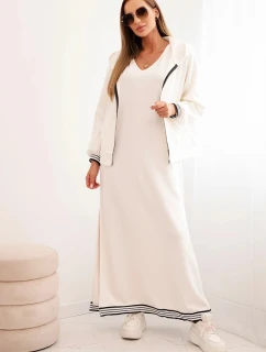 Dámská souprava s viskózou s rozepínací mikinou a dlouhou sukní ecru