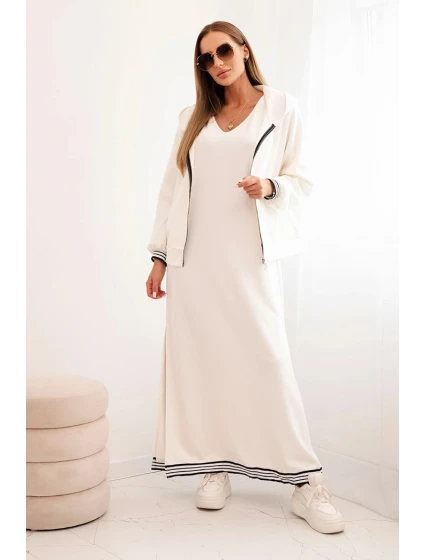 Dámská souprava s viskózou s rozepínací mikinou a dlouhou sukní ecru