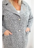 Dámský kabát Plus Size beránek s vlnou a kapsami grafitový melange Dámský kabát Plus Size beránek s vlnou a kapsami grafitový melange