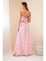 Dámske maxi kvetinové šaty bez ramienok so zaväzovaním na chrbte candy pink Dámske maxi kvetinové šaty bez ramienok so zaväzovaním na chrbte candy pink