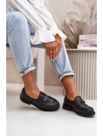 Zazoo 20174 Skórzane Eleganckie Półbuty Damskie Na Płaskim Obcasie Czarne