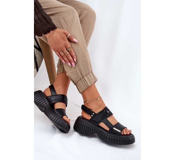 Kožené Dámské Sandály Na Platformě Černé model 21696926 - EVENTO
