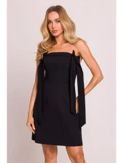 M851 Šaty na ramienka s mašľami - čierne