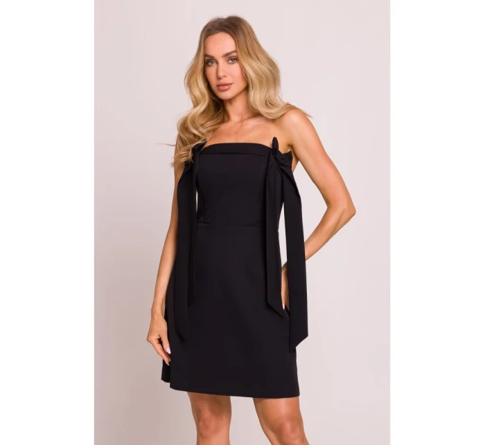model 20970708 Šaty na ramínka s mašlemi černé - Moe