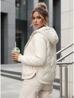 Dámska prechodná prešívaná bunda s kapucňou ecru FashionStreet TY5617