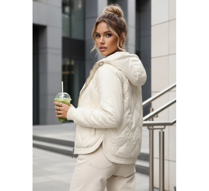 Dámska prechodná prešívaná bunda s kapucňou ecru FashionStreet TY5617