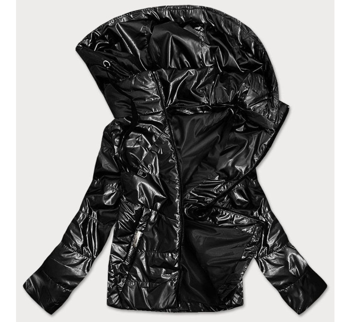 Lesklá černá dámská bunda s kapucí model 14951875 - S'WEST