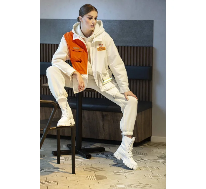 Bielo/oranžová dámska bunda vetrovka (AG3-010)