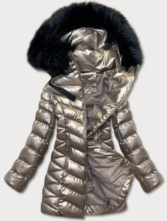 Zlatá dámska metalická zimná bunda (5M778-403)