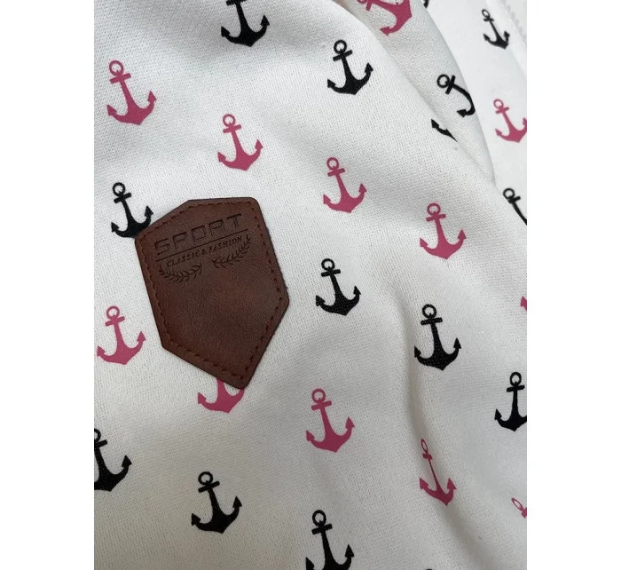 Biela teplá mikina bez zipsu so vzorom kotvy (2307)