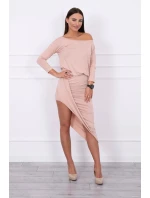 Asymetrické šaty, 3/4 rukávy, púdrovo béžové