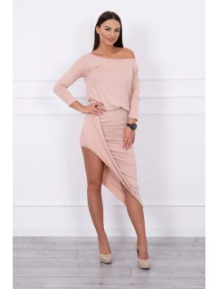 Asymetrické šaty, 3/4 rukávy, púdrovo béžové