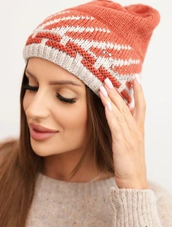 Dámská zimní čepice vlněná s krystaly a vzorem model 21859363 mocca - K-Fashion
