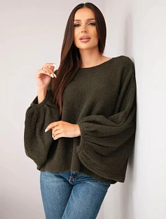 Svetr dámský s přídavkem model 22540772 oversize khaki - K-Fashion
