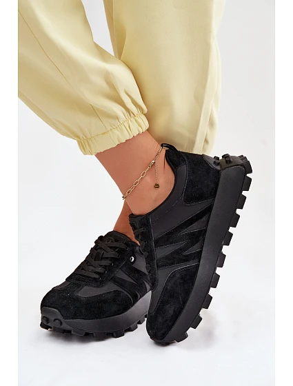 Kožené semišové dámské tenisky na platformě Vinceza 41520 Černé