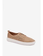 Dámské perforované polobotky s šněrováním tmavě béžové model 22133923 - Boto