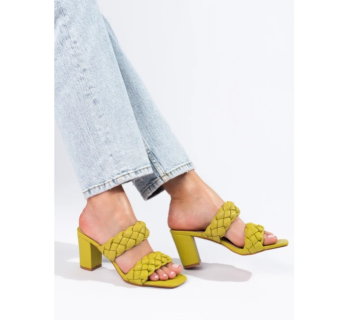 Exkluzívne zelené nazúvaky dámske na širokom podpätku