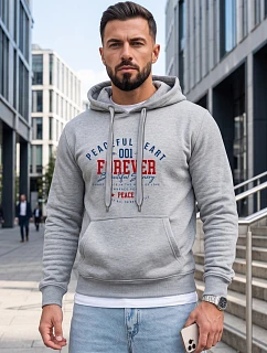 Pánska mikina s kapucňou a vreckom na hrudi s potlačou, svetlošedá, FashionStreet NX5150BX