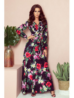 Dámské maxi šaty s výstřihem a se vzorem květů model 7754122 - numoco