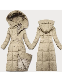 Světle béžová dámská zimní bunda s páskem model 21461508 - J.STYLE