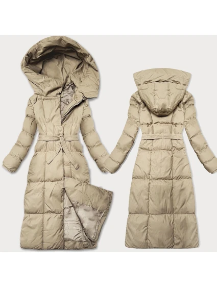 Světle béžová dámská zimní bunda s páskem model 21461508 - J.STYLE
