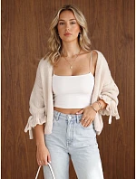 Kardigan damski oversize bez ecru model 22371841 - FashionStreet Kardigan damski oversize bez ecru model 22371841 - FashionStreet