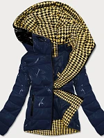 Tmavo modrá dámska bunda sa vzorovanou podšívkou (W707)