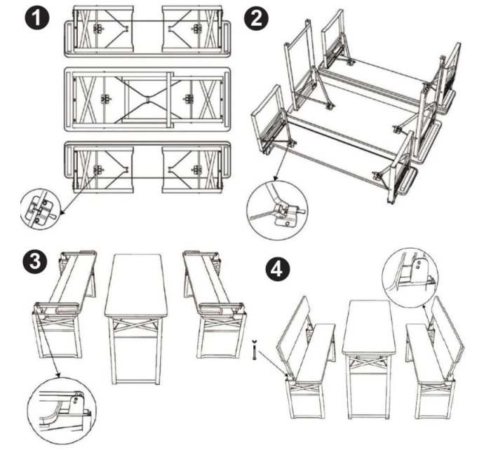 PIKNIKOVÁ BAROVÁ SÚPRAVA DREVENÝ STÔL A 2 LAVICE SO SKLOPNÝMI OPERADLAMI