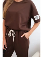Dámsky viskózový set s krátkym rukávom a nohavicami hnedý