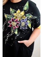 Dámske Plus veľkosť tunika s kvetinovým vzorom a dekoratívne korálky žltá