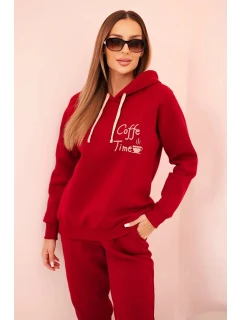 Dámska bavlnená súprava s potlačou, zateplená, bordová